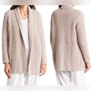 Barefoot Dreams CozyChic Cabin Cable‎ Cardigan Taupe Size L